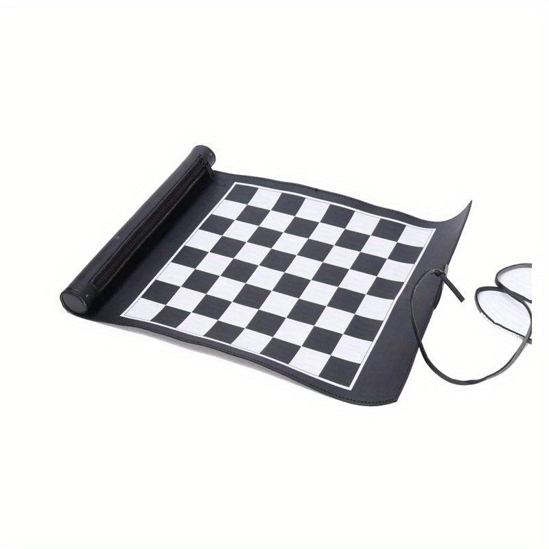 3-In-1 Backgammon Chess Checkers Set PU Leather Travel Roll