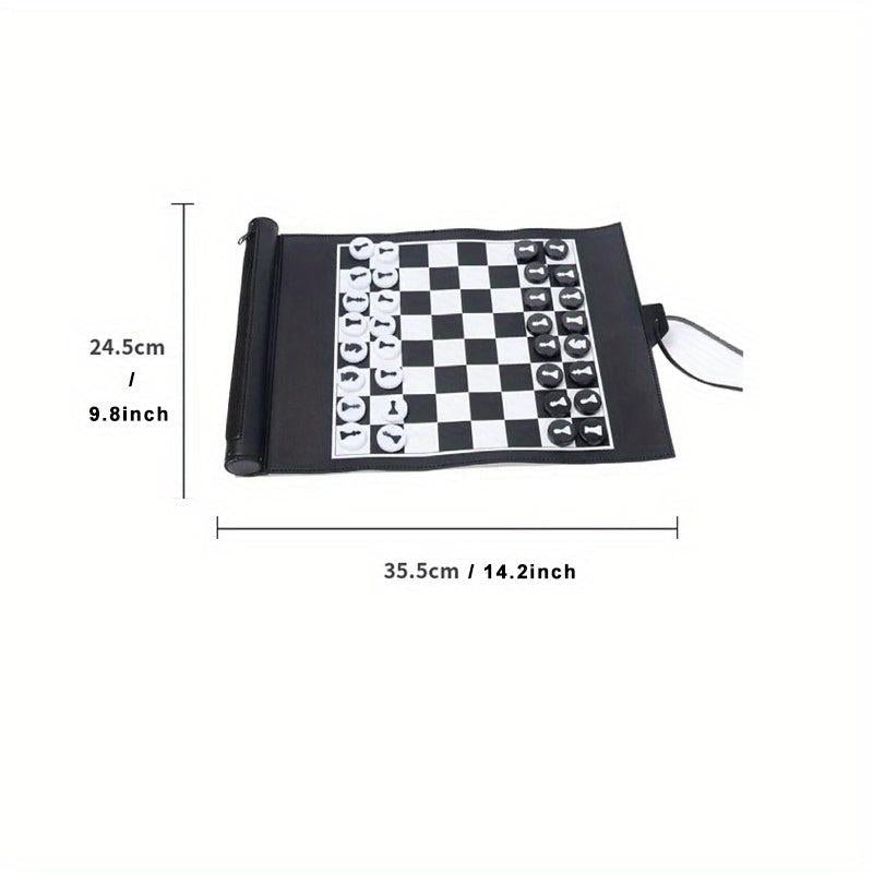 3-In-1 Backgammon Chess Checkers Set PU Leather Travel Roll