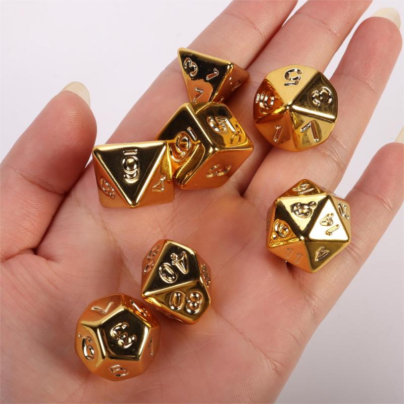 7pcs Golden Polyhedral Dice Set with Storage Bag