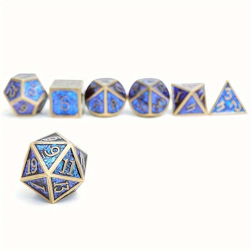 7pcs Iridescent Glitter Flake Metal Polyhedral Dice Set