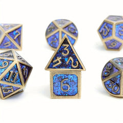 7pcs Iridescent Glitter Flake Metal Polyhedral Dice Set