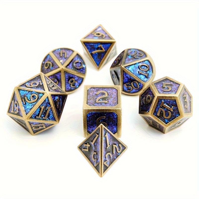 7pcs Iridescent Glitter Flake Metal Polyhedral Dice Set