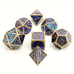 7pcs Iridescent Glitter Flake Metal Polyhedral Dice Set