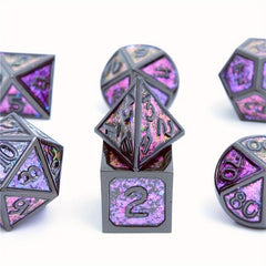 7pcs Iridescent Glitter Flake Metal Polyhedral Dice Set