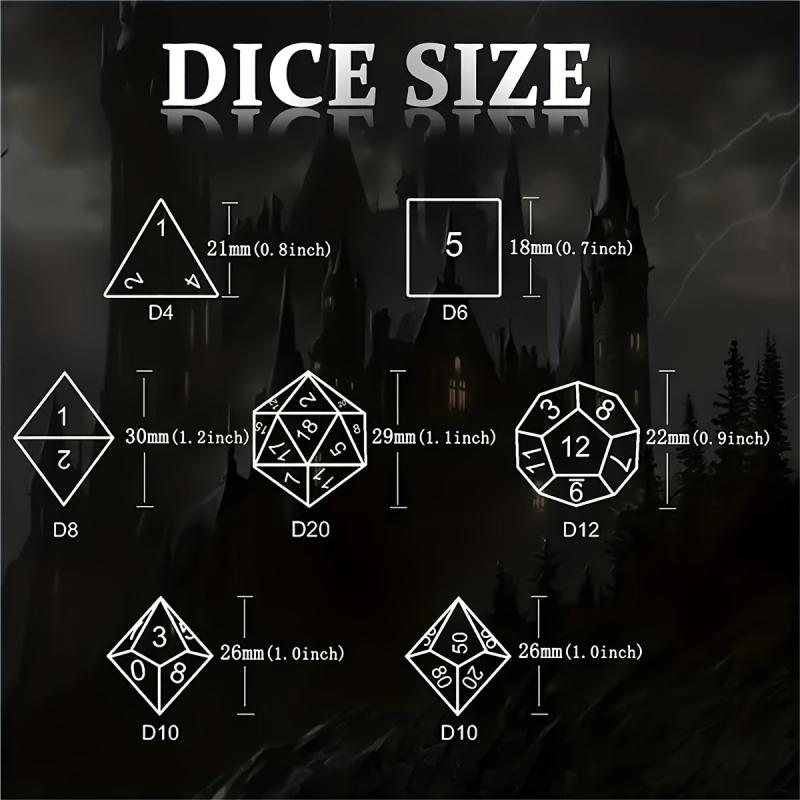 7pcs Iridescent Glitter Flake Metal Polyhedral Dice Set