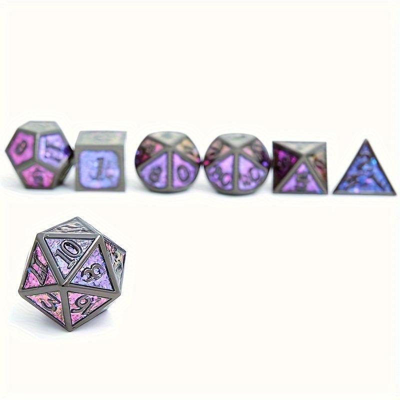 7pcs Iridescent Glitter Flake Metal Polyhedral Dice Set