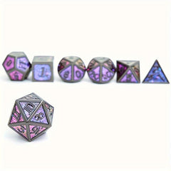 7pcs Iridescent Glitter Flake Metal Polyhedral Dice Set