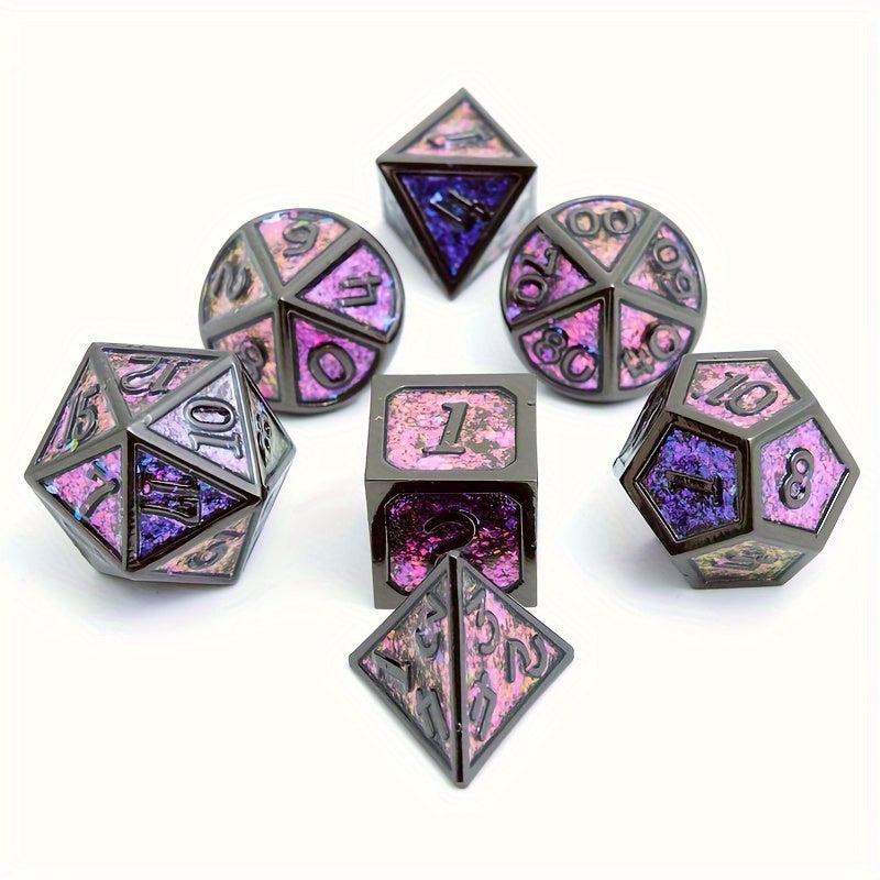 7pcs Iridescent Glitter Flake Metal Polyhedral Dice Set