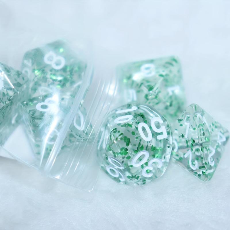 7pcs Transparent Green Glitter Dice Set for Role Playing Games