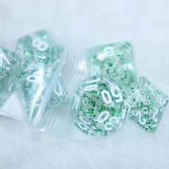 7pcs Transparent Green Glitter Dice Set for Role Playing Games