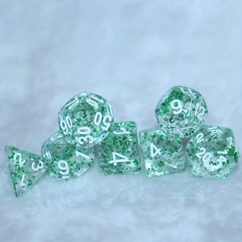 7pcs Transparent Green Glitter Dice Set for Role Playing Games