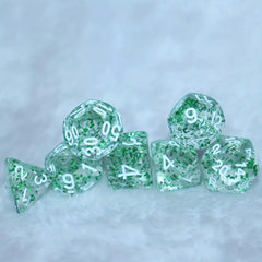 7pcs Transparent Green Glitter Dice Set for Role Playing Games