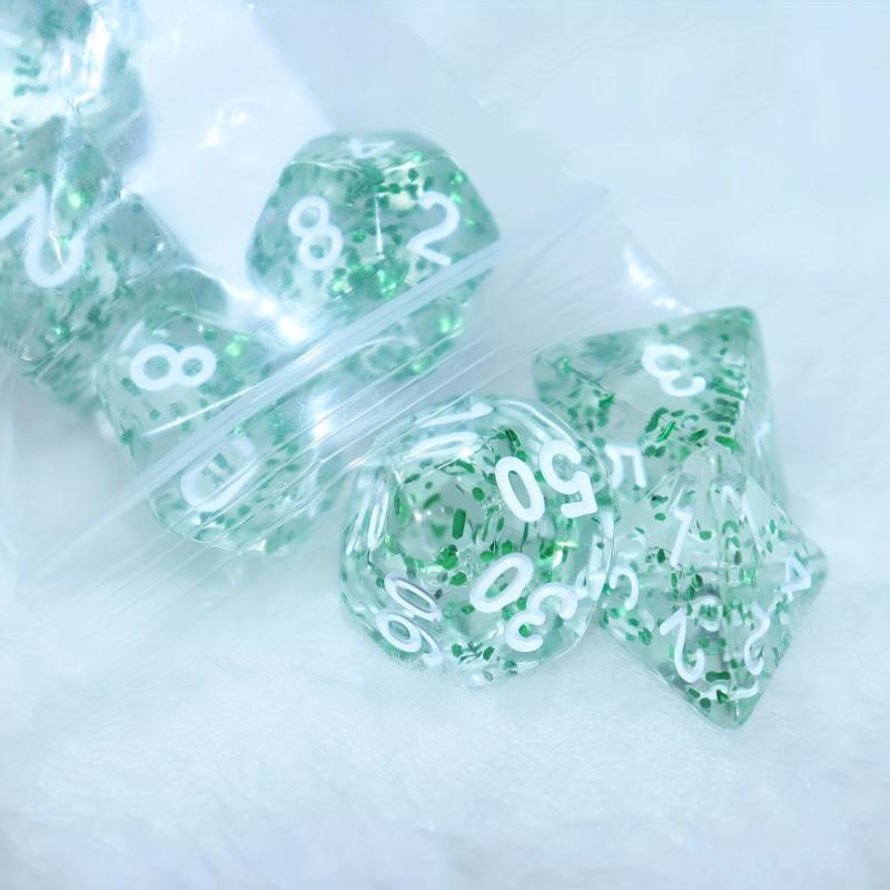7pcs Transparent Green Glitter Dice Set for Role Playing Games