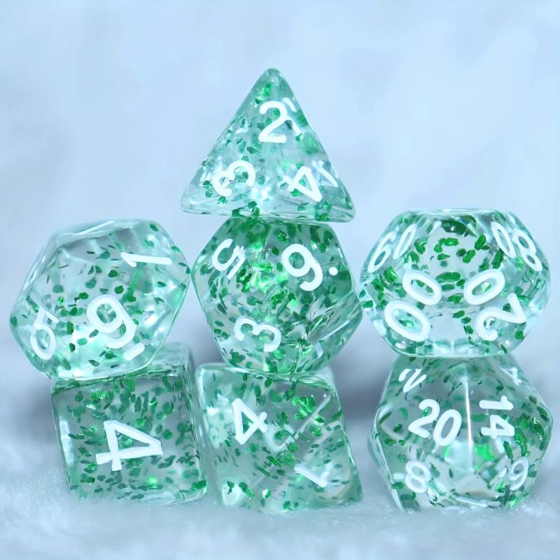 7pcs Transparent Green Glitter Dice Set for Role Playing Games