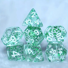 7pcs Transparent Green Glitter Dice Set for Role Playing Games