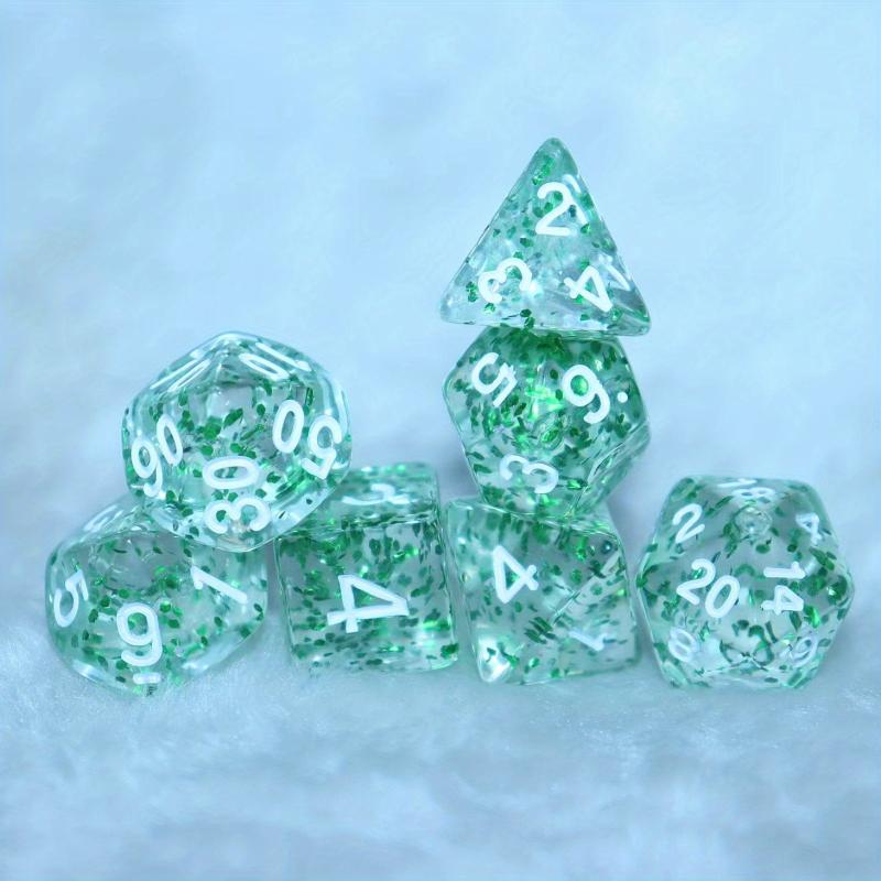 7pcs Transparent Green Glitter Dice Set for Role Playing Games