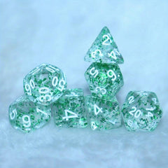 7pcs Transparent Green Glitter Dice Set for Role Playing Games