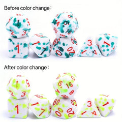7pcs Green Spray Paint Temperature Change Dice, Magic Polyhedral Acrylic Dice