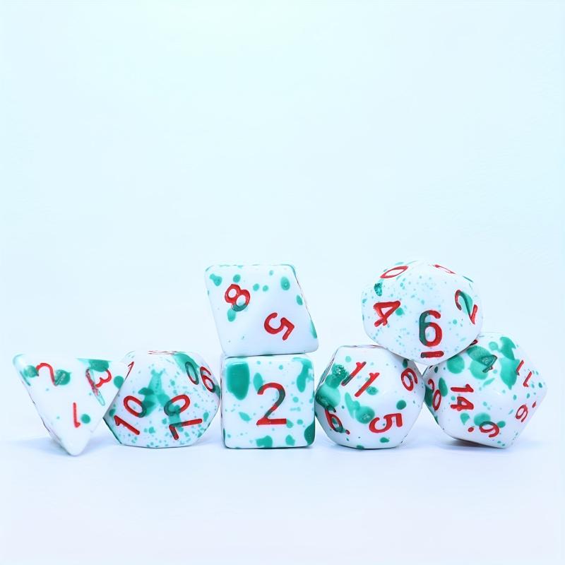 7pcs Green Spray Paint Temperature Change Dice, Magic Polyhedral Acrylic Dice