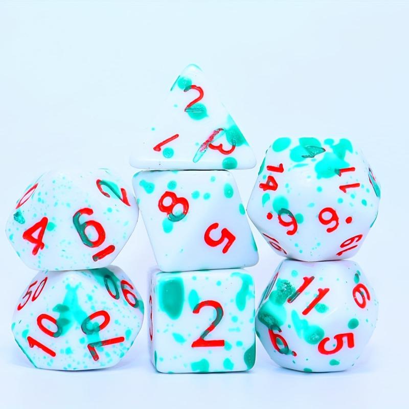 7pcs Green Spray Paint Temperature Change Dice, Magic Polyhedral Acrylic Dice