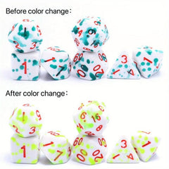 7pcs Green Spray Paint Temperature Change Dice, Magic Polyhedral Acrylic Dice