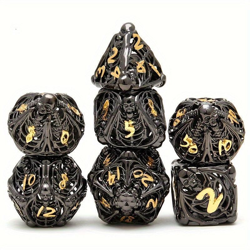 7pcs Hollow Skull Metal Polyhedral Dice Set Halloween Christmas Gift