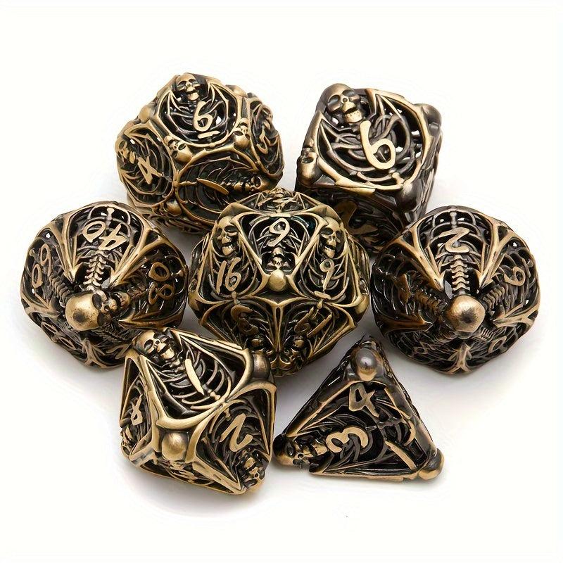7pcs Hollow Skull Metal Polyhedral Dice Set Halloween Christmas Gift