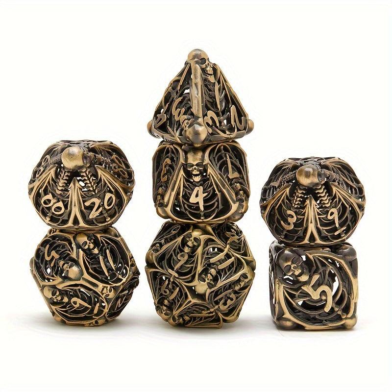 7pcs Hollow Skull Metal Polyhedral Dice Set Halloween Christmas Gift