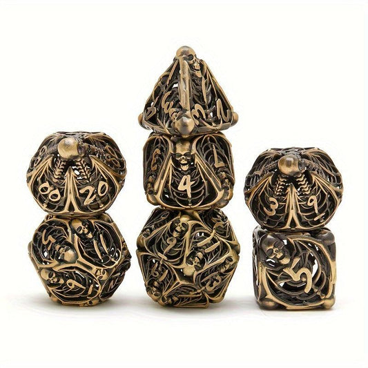 7pcs Hollow Skull Metal Polyhedral Dice Set Halloween Christmas Gift