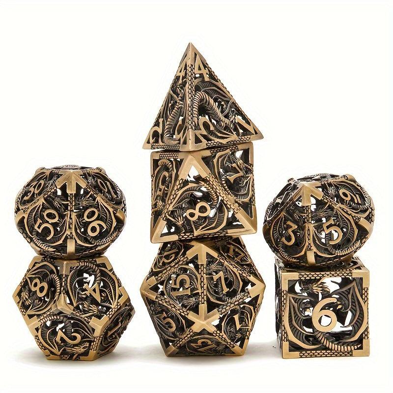7pcs Hollow Dragon Metal Dice Set for RPG Halloween Party