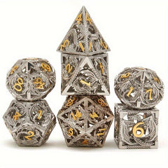 7pcs Hollow Dragon Metal Dice Set for RPG Halloween Party