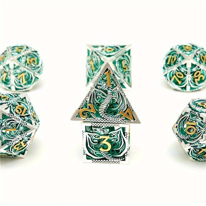 7pcs Hollow Dragon Metal Dice Set for RPG Halloween Party