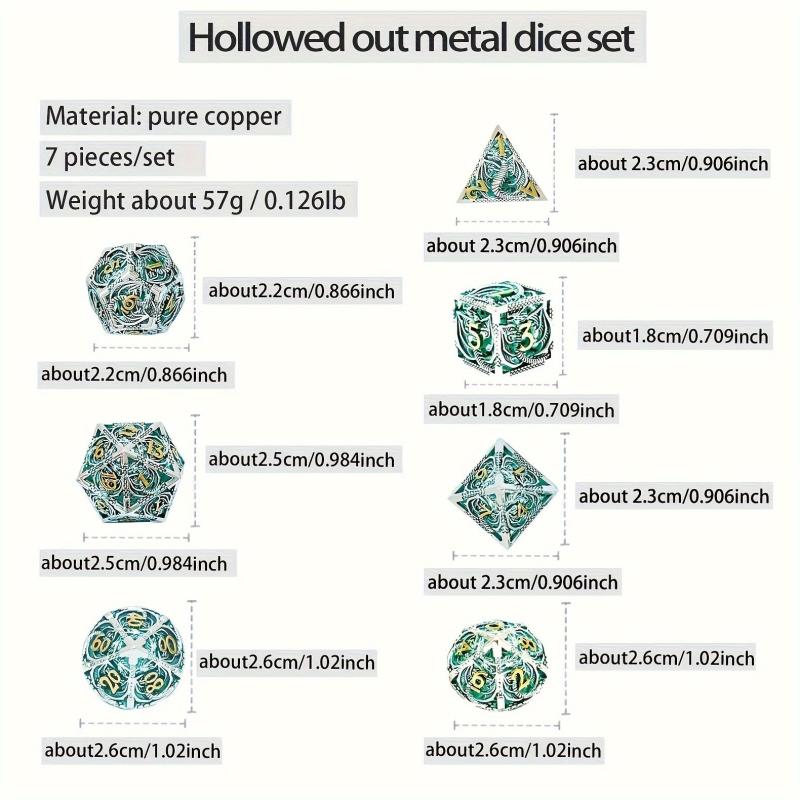 7pcs Hollow Dragon Metal Dice Set for RPG Halloween Party
