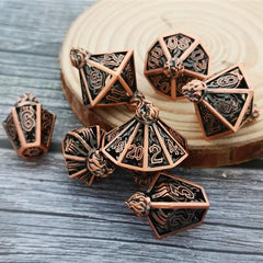 Golden Metal Flame Dice Set Collector's Edition in Flame Bottle