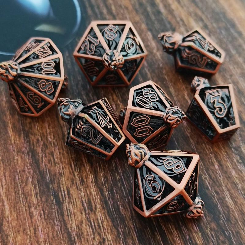 Golden Metal Flame Dice Set Collector's Edition in Flame Bottle