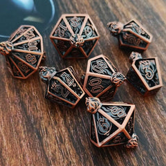 Golden Metal Flame Dice Set Collector's Edition in Flame Bottle