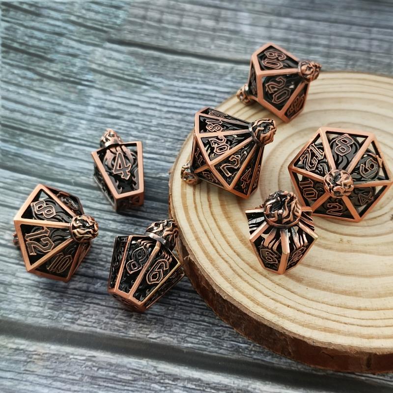 Golden Metal Flame Dice Set Collector's Edition in Flame Bottle