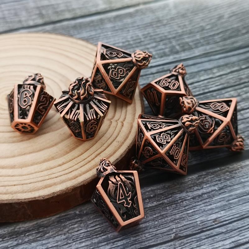 Golden Metal Flame Dice Set Collector's Edition in Flame Bottle