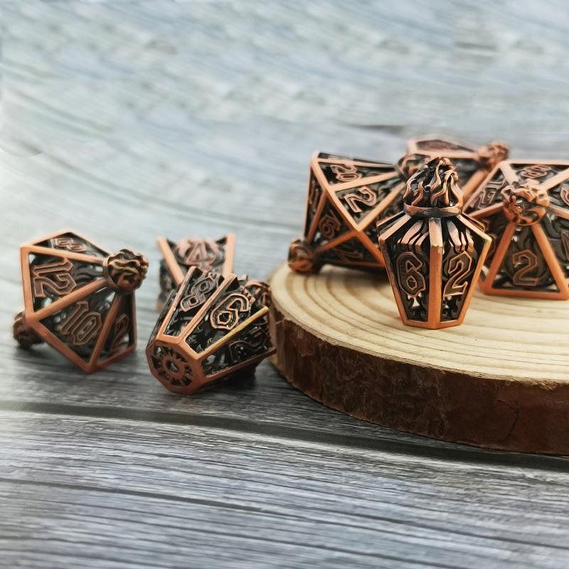 Golden Metal Flame Dice Set Collector's Edition in Flame Bottle
