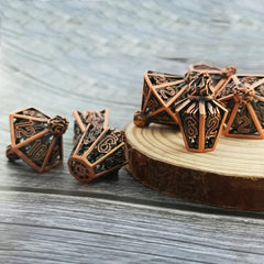 Golden Metal Flame Dice Set Collector's Edition in Flame Bottle