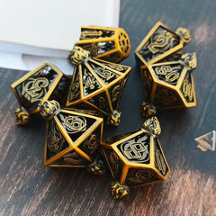 Golden Metal Flame Dice Set Collector's Edition in Flame Bottle