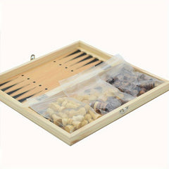 3 in 1 Wooden Chess Foldable Portable Puzzle Chess Game Gift
