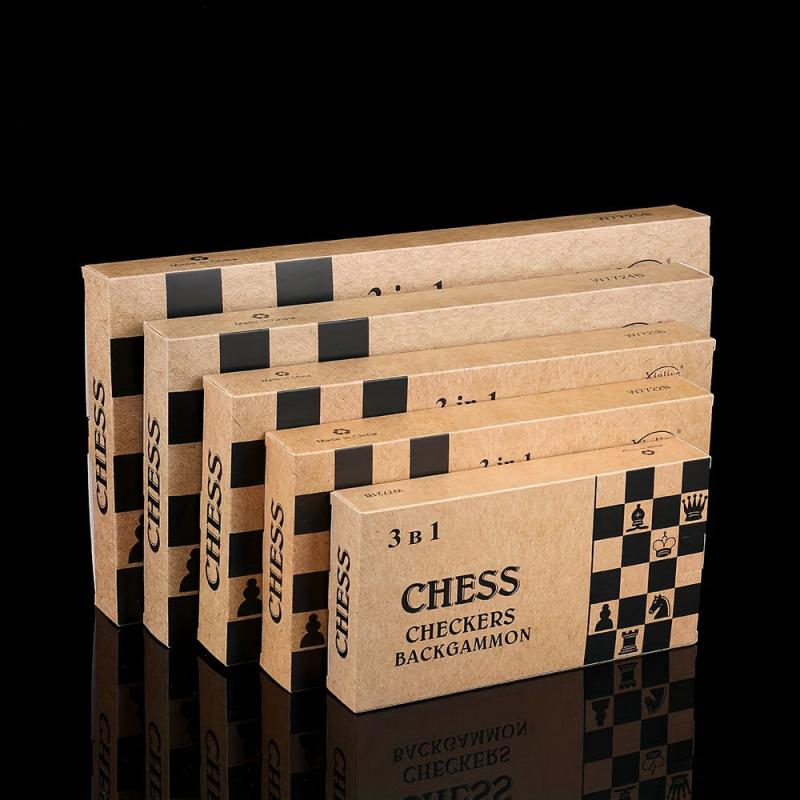 3 in 1 Wooden Chess Foldable Portable Puzzle Chess Game Gift