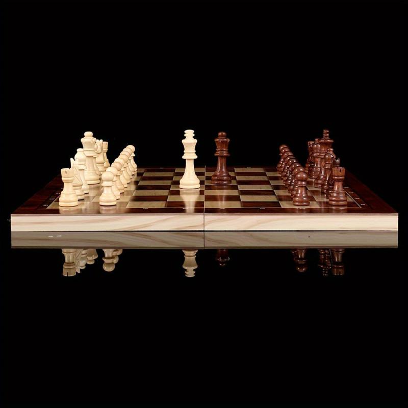 3 in 1 Wooden Chess Foldable Portable Puzzle Chess Game Gift