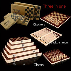 3 in 1 Wooden Chess Foldable Portable Puzzle Chess Game Gift