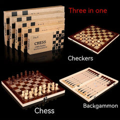 3 in 1 Wooden Chess Foldable Portable Puzzle Chess Game Gift