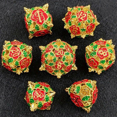 7Pc Rose Flower Metal Hollow Dice Set for Role Play