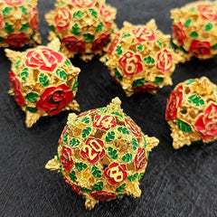 7Pc Rose Flower Metal Hollow Dice Set for Role Play