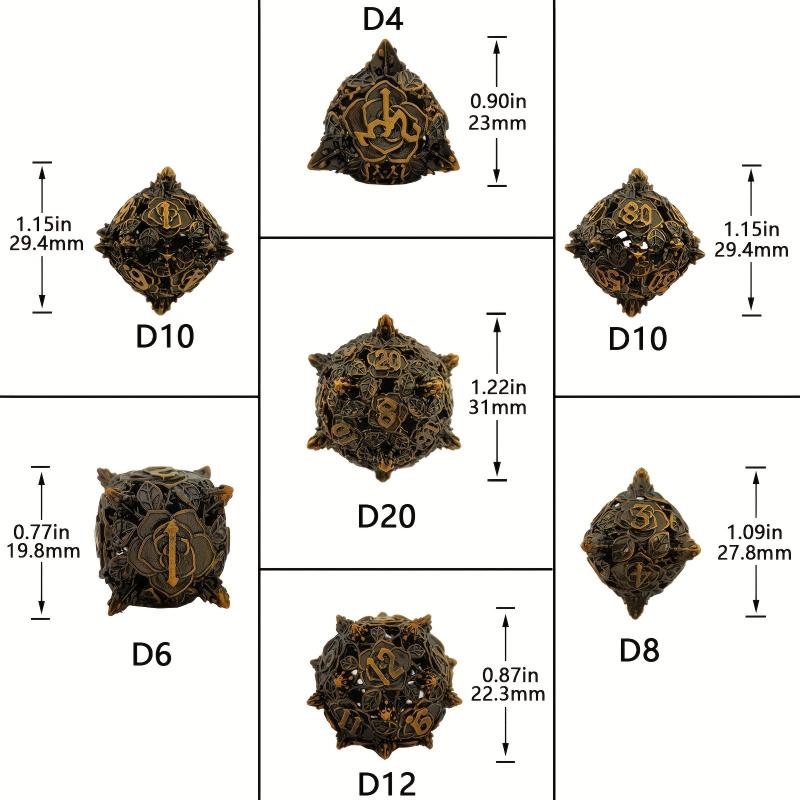 7Pc Rose Flower Metal Hollow Dice Set for Role Play