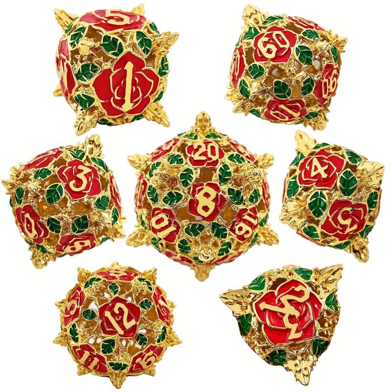 7Pc Rose Flower Metal Hollow Dice Set for Role Play